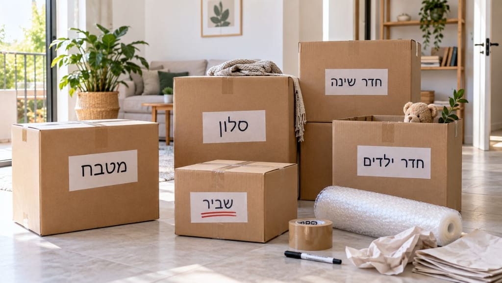 עוברים דירה בלי לחץ: כמה קרטונים צריך למעבר דירה ואיך אורזים כל חדר